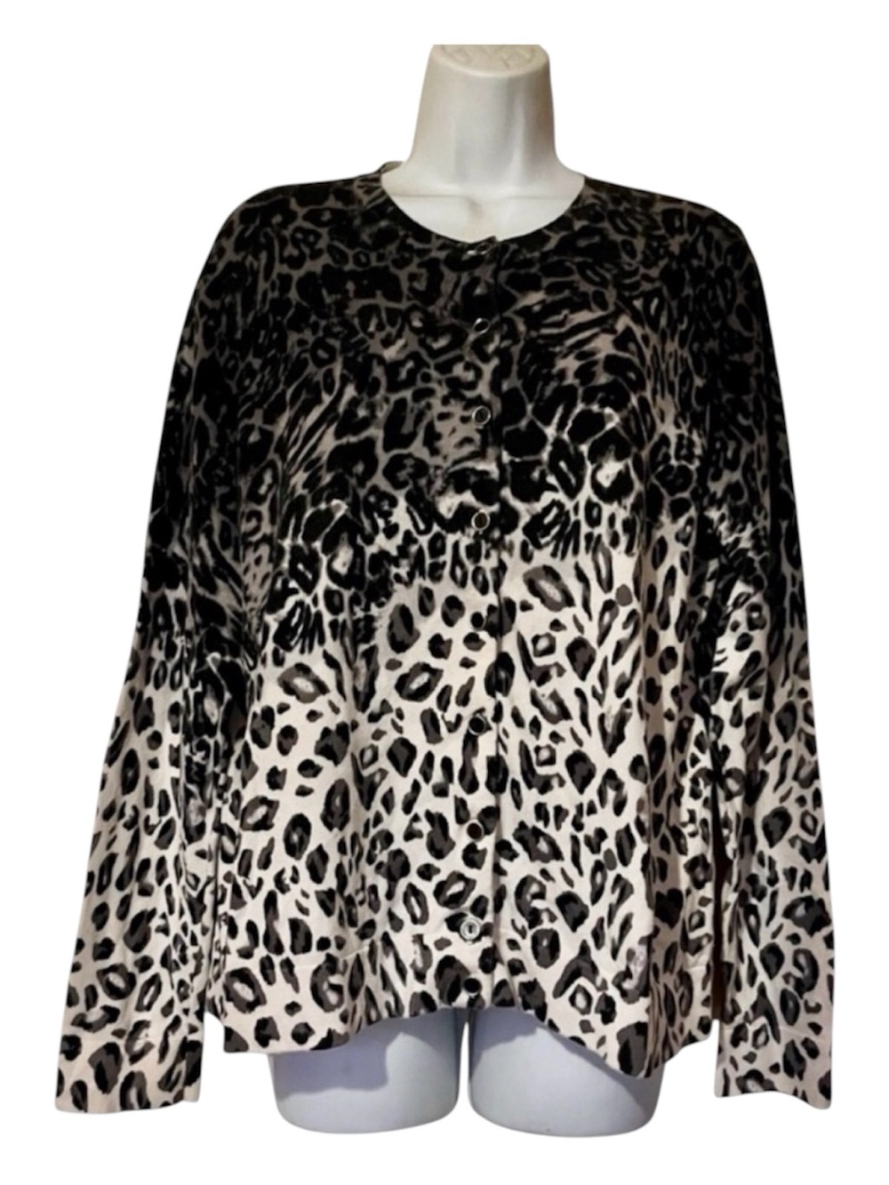 Charter Club Leopard Print Ombré Lightweight Cardigan Soft Knit Button Front XL